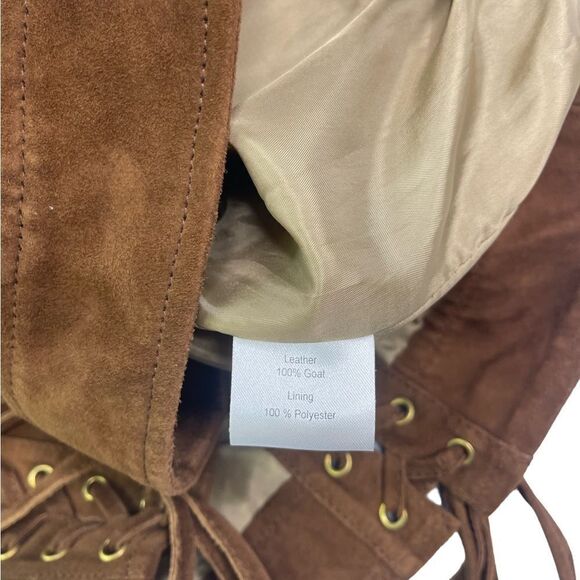 Pam & Gela Suede Chocolate Brown Lace-Up Moto Jacket - Picture 7 of 9